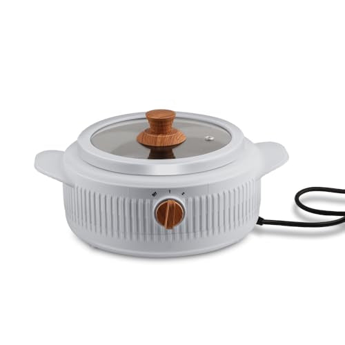 Jaypee Plus Electric CookSmart Casserole with Teflon NonStick Coating Bowl for Reheating & Cooking, Serving Casserole Wooden Finish Lid & Regulator Knob Toughened Glass Lid, 1500 ml, Blue|B0DKFKW9MB