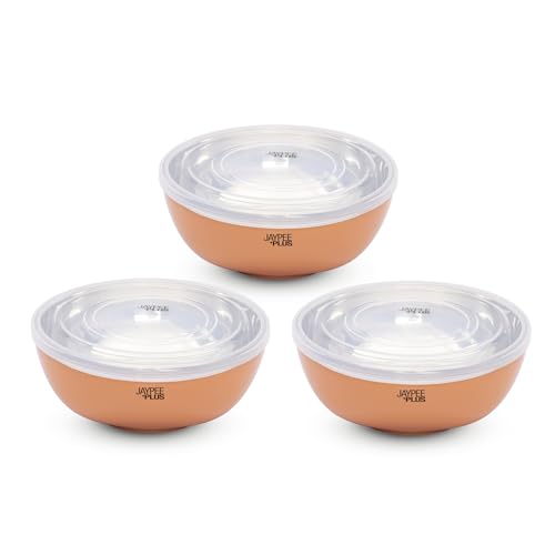 Jaypee Plus Stainless Steel Mixing & Serving Bowl Set of 2 with Lid,Rustproof,Microwave Safe,1500 ml, Orange|B0CRZ74WR6