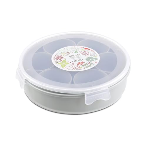 JAYPEE Aroma Spice Box with 7 plastic Container & Spoon |Masala Dani For Kitchen|Spice Organiser With See Through Lid |Masala Dabba Organizer |Lockable Lid |Food Grade, (1.6 Ltr), Green|B0F2GB19DY