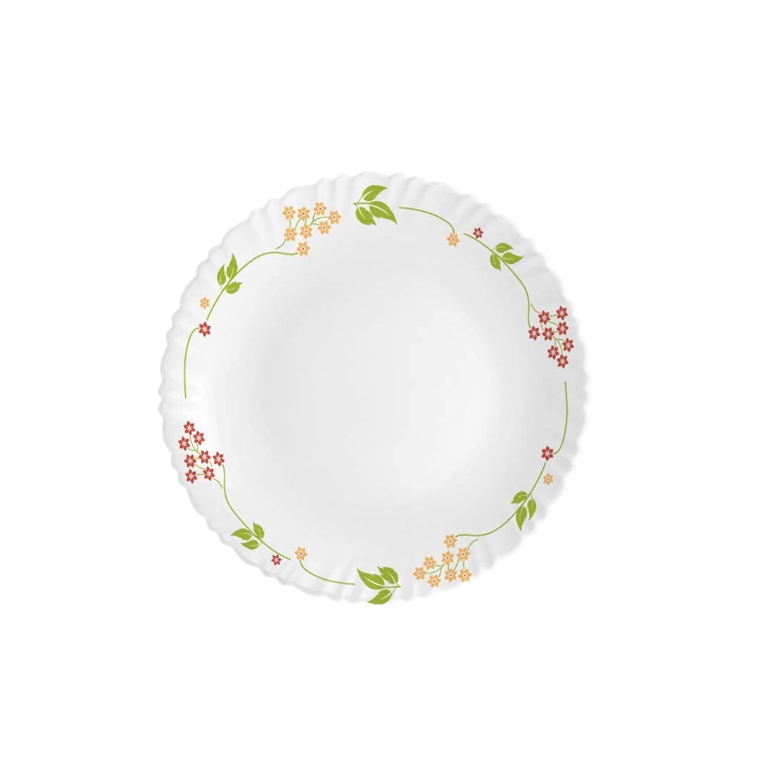 Cello Opalware Dazzle Series Secret Garden Dinner Set 35 Pieces Serving for 6 | Bone Ash-Free | Lightweight, Elegant White Plates & Bowls Set | Opal Glass Crockery Set for Daily Use Dinning & Gifting