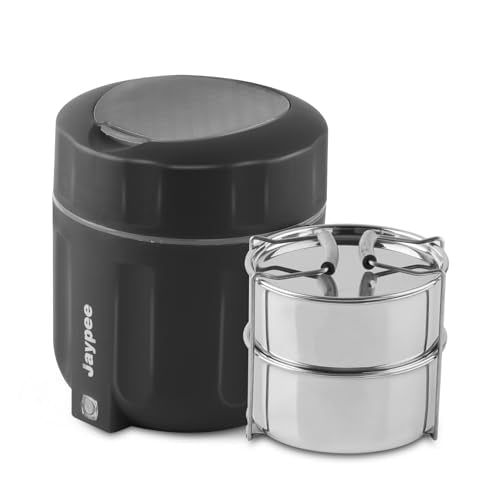JAYPEE Power Pack Auto Cut Off Electric Lunch Box with 2 Stainless Steel containers 275X2 ml Lunch Box for Office, Travel Easy to Carry Handle Convenience case for Power Cord Food Grade,Black|B0G1N4DQV7