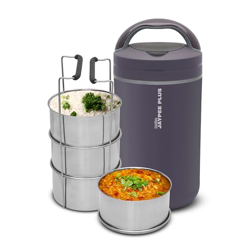 Jaypee Plus Hottline 3-320X3 ml Inner Stainless Steel |Outer Plastic Body|Electric Lunch Box for Offfice|Shockproof Design|BPA Free|Reheat Food in 30 Minutes|Convenience case for Power Cord,Black|B0727R3MGN