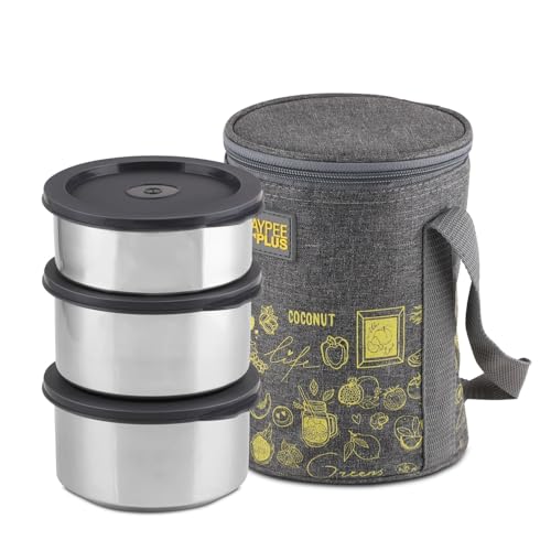 Jaypee Plus Magicseal Stainless Steel 2 Container Office Lunch Box 350 ml Each with Steel Dish & Insulated Washable Bag Spillproof Leakproof Lunch Box for Man & Women Airtight Tiffin Box,Grey|B0GGJR9HX5
