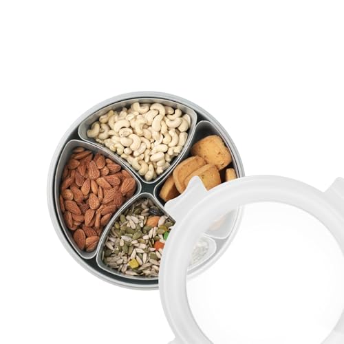 JAYPEE Sapor Plastic Airtight Serving Dry Fruit Container Set of 4-1600 ml with Round Box Removable Container Leakproof with Silicon Seal Transparent Dry Food Box Diwali Gift Pack, Beige|B0G2YHHPS5