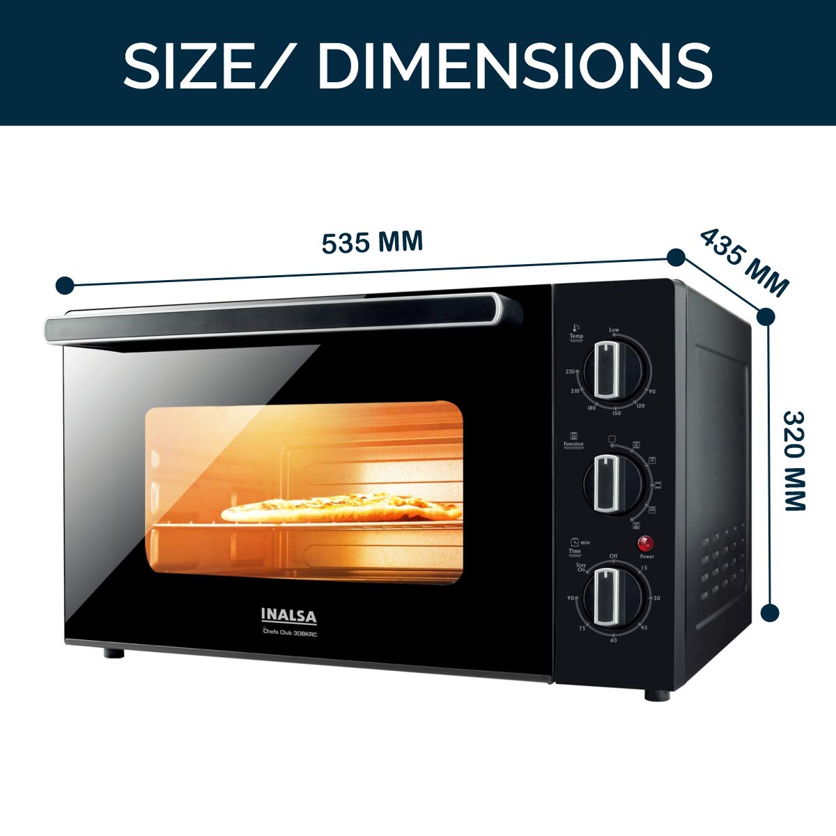 INALSA Premium OTG Oven With Double Glass Door|Capacity 30 Litres|1500W|Rotisserie & Convention Function|Temperature & Timer Selection, 5 Cooking Modes, (Euro Chef Club 30BKRC)