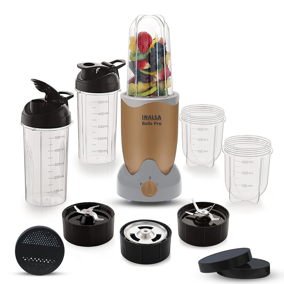 Inalsa Juicer Mixer Grinder 500W- Novis with 2 Jars|1.5L Blender Jar,0.7L SS Multipurpose Jar|Nozzle Cap|Shockproof Body Design,Overload Protection for Safety|ISI Marked, Made In India, White, Medium