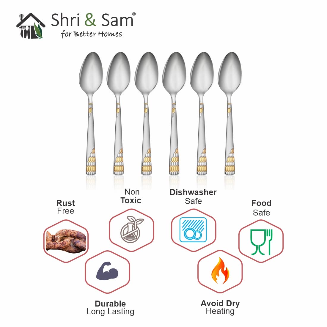 Shri & Sam Stainless Steel Lavish Baby Spoon,6 Pieces