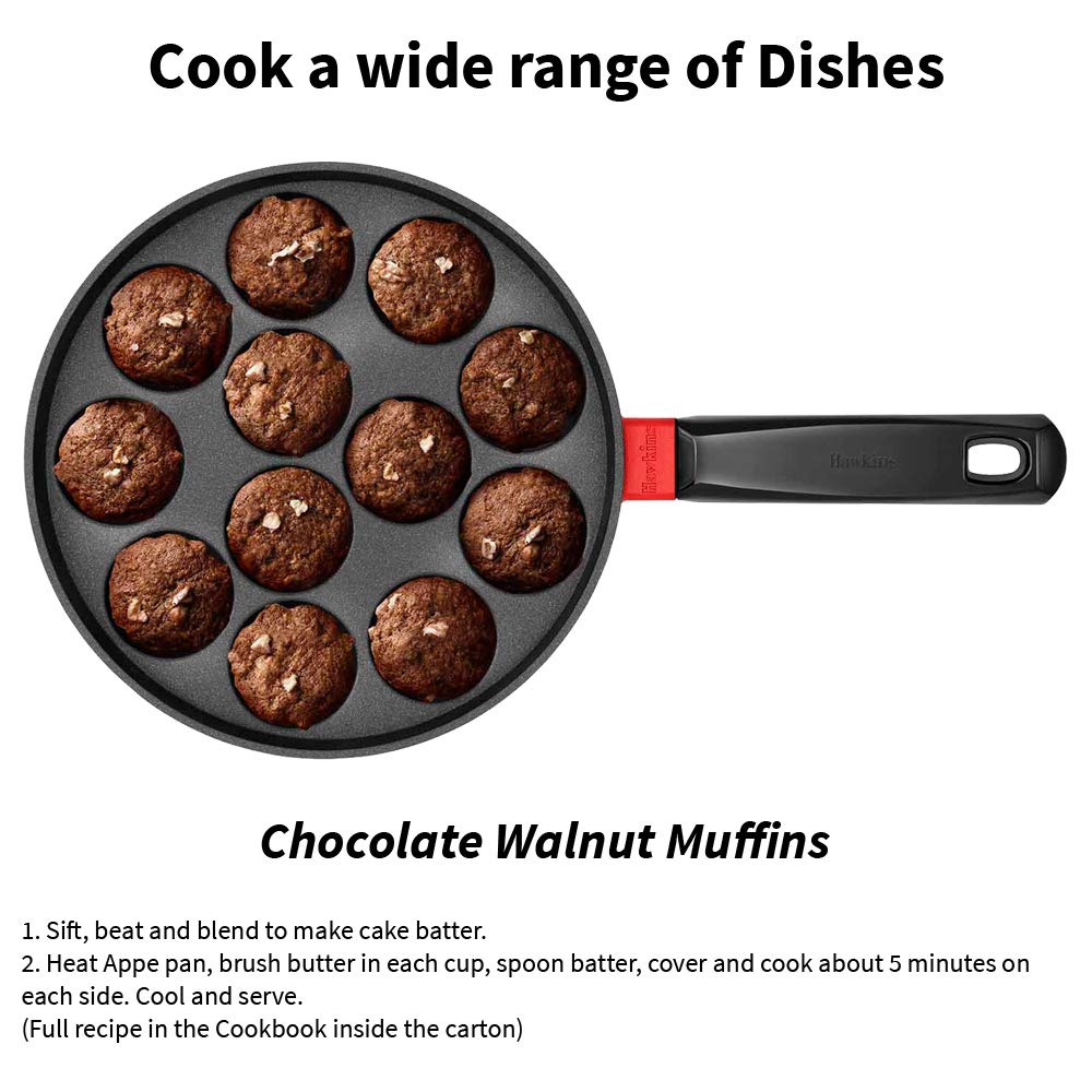 Hawkins Nonstick Appe Pan with Glass Lid, 12 Cups, Diameter 20 cm, Black , Cast Aluminium, Red (NAPE20G)