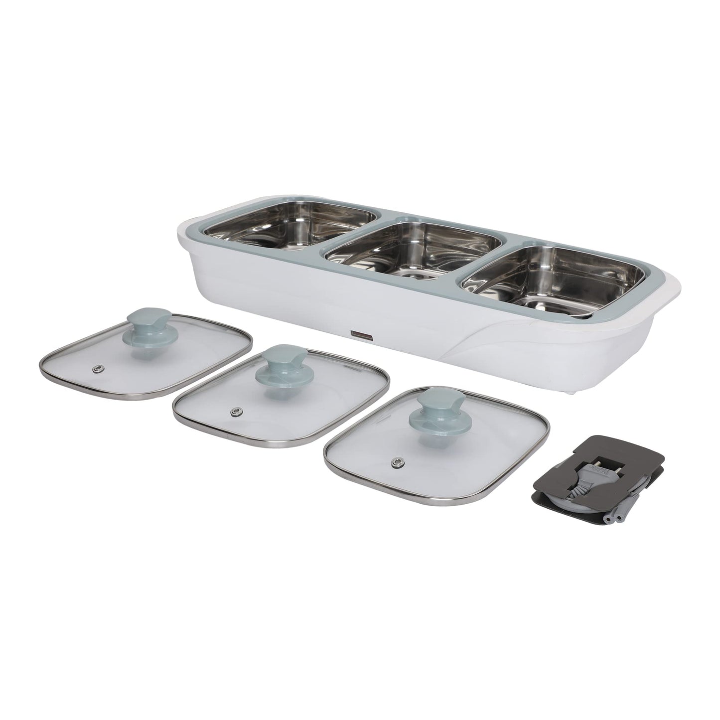 Jaypee Plus E-3 Bowl Electrical Serving Casserole Chafing Dish,1000ml Each |Stainless Steel 3 Dish Food Buffet Server |3 in 1 Electiric Bowl for Reheating Food, Beige