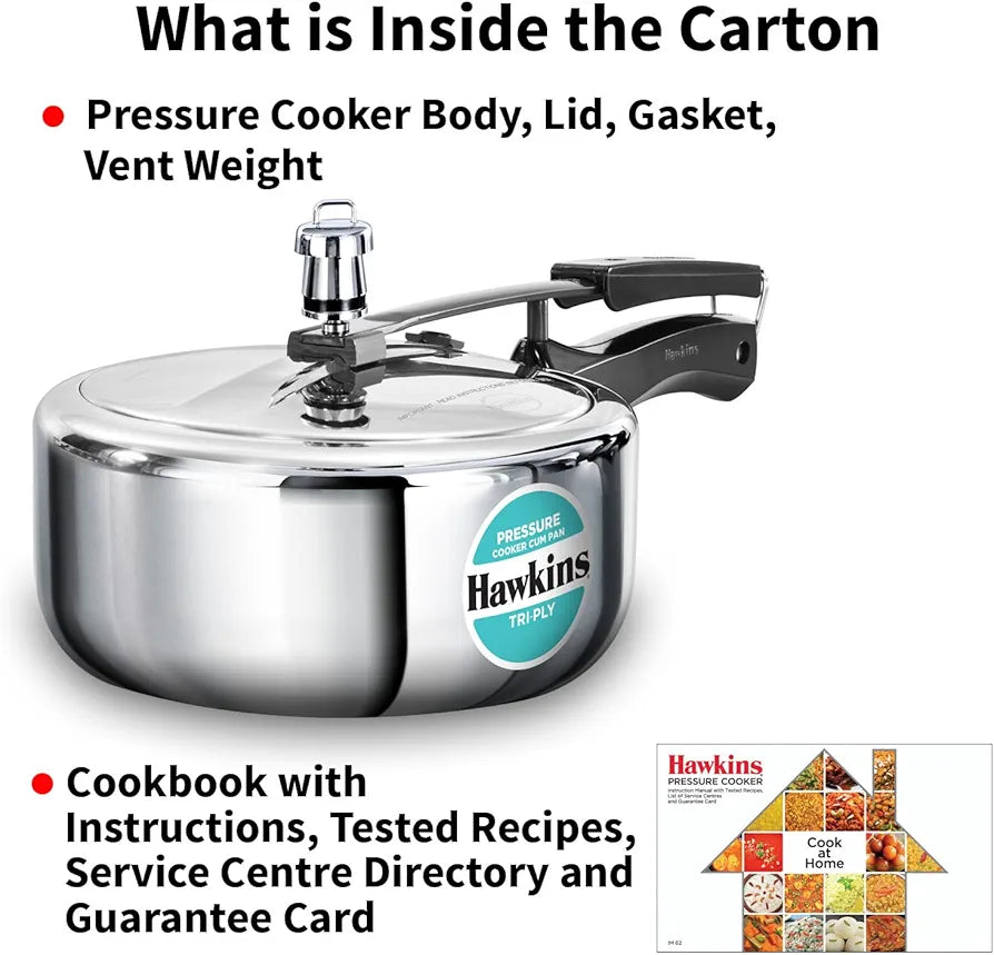 Hawkins 3 Litre Tri-Ply Pressure Cooker cum Pan, Triply Stainless Steel Inner Lid Cooker, Pan, Silver