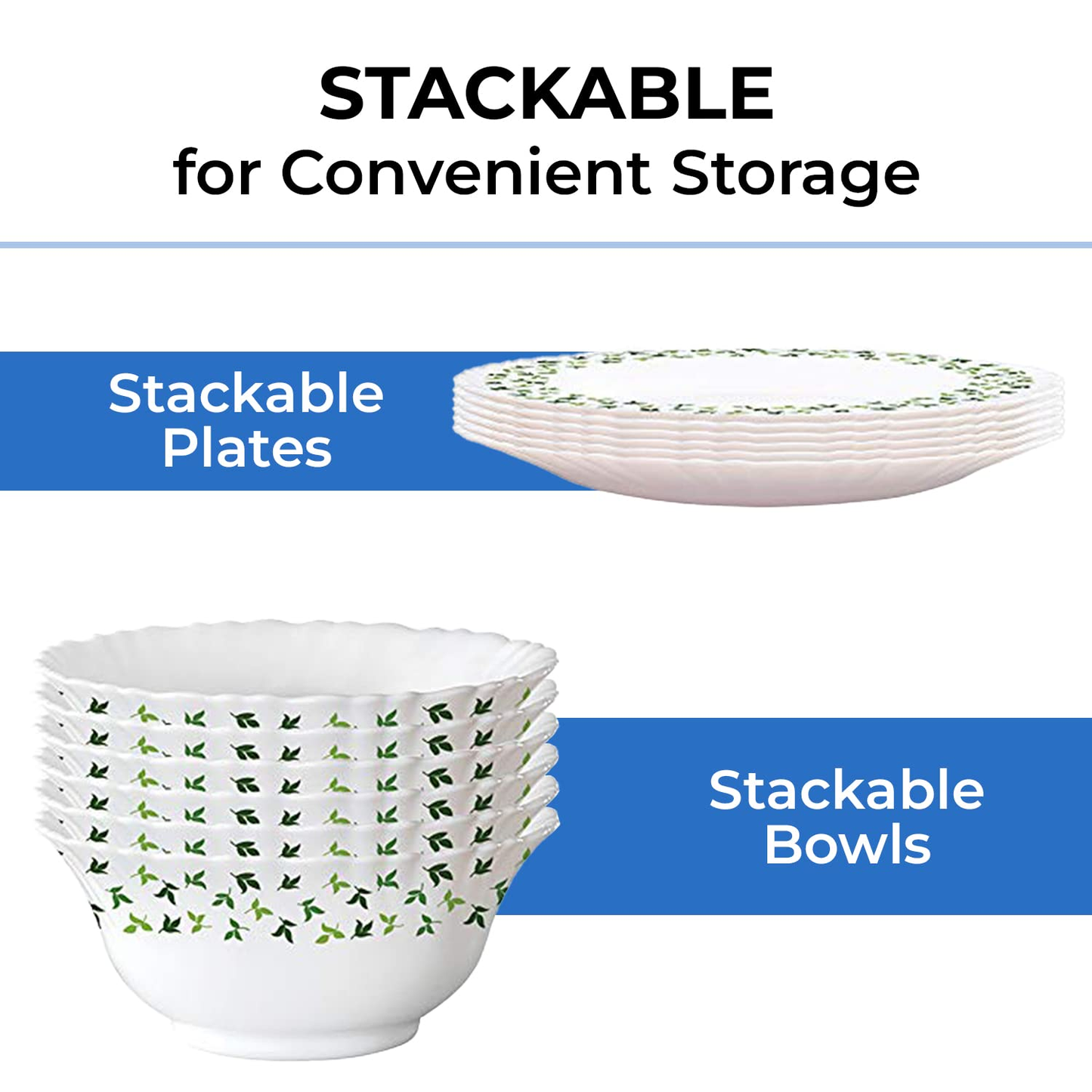 Larah by Borosil Sage Silk Series Opalware Dinner Set of Plates, Veg Bowls, Soup Bowl, Spoons, Serving Bowl with Lid