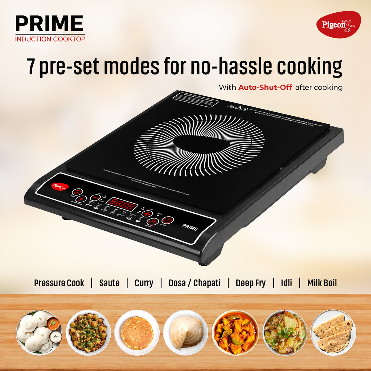 Pigeon Prime 15794 Induction Cooktop (Black, Push Button)