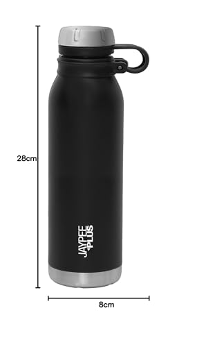 Jaypee Plus Charlie Stainless Steel Water Bottle,Long Hours Hot and Cold Water Bottle| Leak Proof | Office Bottle | Gym Bottle | Hiking | Trekking | Travel Bottle 750 ml, Black|B0CV5R59PR