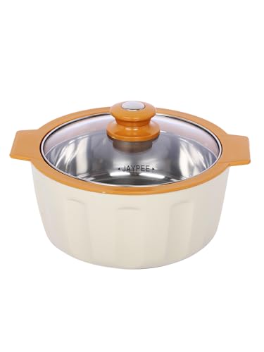 JAYPEE Glamerole Inner Stainless Steel Serving Casserole Set of 3 Toughened Glass Lid PUF Insulated Hot Box |Roti Box| Easy to carry | Food Grade | 800, 1200, 1500 ml, Ivory|B0DDCPPF3T