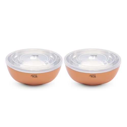 Jaypee Plus Stainless Steel Mixing & Serving Bowl Set of 2 with Lid,Rustproof,Microwave Safe,1500 ml, Orange|B0CRZ74WR6