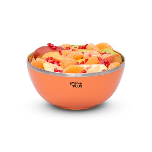 Jaypee Plus Stainless Steel Mixing & Serving Bowl Set of 2 with Lid,Rustproof,Microwave Safe,1500 ml, Orange|B0CRZ74WR6