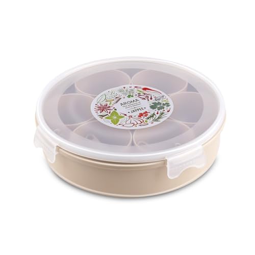 JAYPEE Aroma Spice Box with 7 plastic Container & Spoon |Masala Dani For Kitchen|Spice Organiser With See Through Lid |Masala Dabba Organizer |Lockable Lid |Food Grade, (1.6 Ltr), Green|B0F2GB19DY