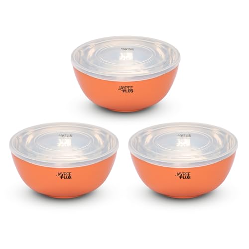 Jaypee Plus Stainless Steel Mixing & Serving Bowl Set of 2 with Lid,Rustproof,Microwave Safe,1500 ml, Orange|B0CRZ74WR6