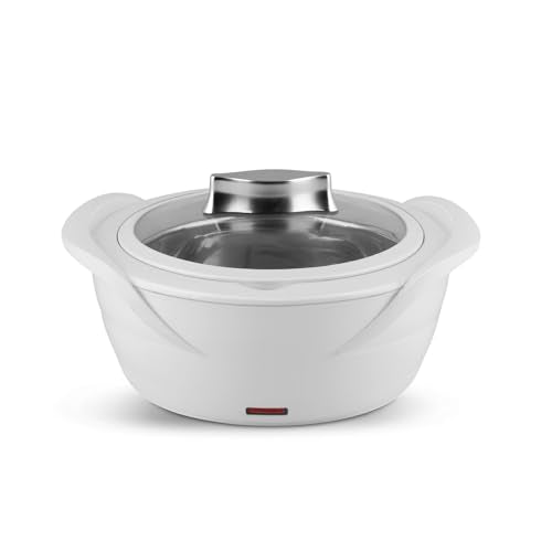 Jaypee Plus Power Serve Inner Stainless Steel Electric Casserole with Glass Lid, 1500 ml, Removable Steel Bowl for Easy Cleaning |Food Grade Serving Set |Ideal For Serving Warm Dish, White|B09MTV2QKB