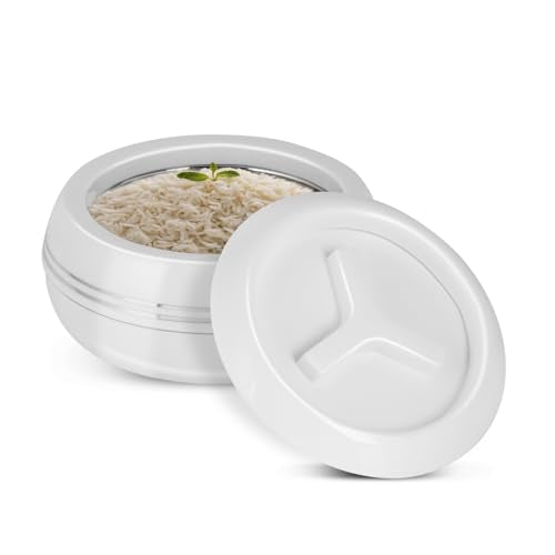 JAYPEE Palazio 1200 Inner Stainless Steel Casserole Pu Insulated Lockable Lid Food Grade Rustproof Hotbox for Kitchen Hot Pot for Rice Stackable Ideal for Gifting Capacity 1200 ml, White|B0FQV2W76J