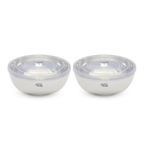 Jaypee Plus Stainless Steel Mixing & Serving Bowl Set of 2 with Lid,Rustproof,Microwave Safe,1500 ml, Orange|B0CRZ74WR6