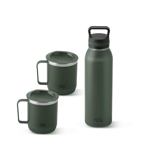 Jaypee Plus Gravitas Insulated Vacuum Stainless Steel Flask with Cup 620 ml Gift Set 2 Drinking Cup 250 ml Spilproof Mug with Non Slip Base & Airtight Lid Diwali Festival Gift Set, Green|B0FTZ527BP