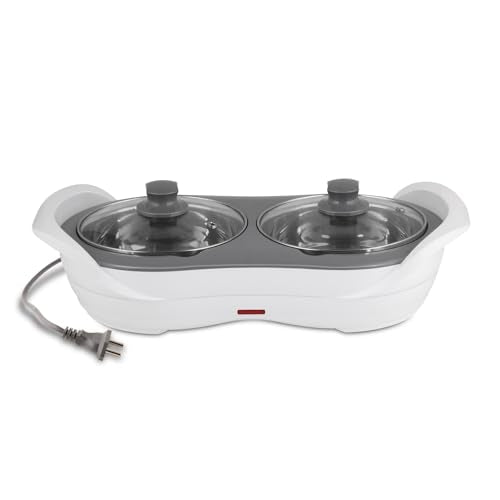 Jaypee Plus 1150 ml +1150 ml Stainless Steel Electric Casserole Set | Shockproof, Rustproof | 2 in 1 Electric Bowl for Food Warmer & Buffet Server - (White)|B0837PKWCK