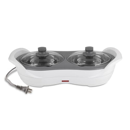 Jaypee Plus 1150 ml +1150 ml Stainless Steel Electric Casserole Set | Shockproof, Rustproof | 2 in 1 Electric Bowl for Food Warmer & Buffet Server - (White)|B0837PKWCK