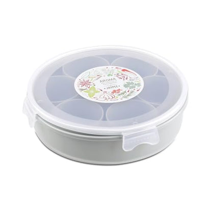 JAYPEE Aroma Spice Box with 7 plastic Container & Spoon |Masala Dani For Kitchen|Spice Organiser With See Through Lid |Masala Dabba Organizer |Lockable Lid |Food Grade, (1.6 Ltr), Green|B0F2GB19DY