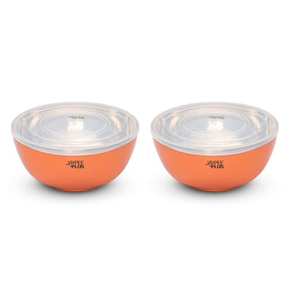 Jaypee Plus Stainless Steel Mixing & Serving Bowl Set of 2 with Lid,Rustproof,Microwave Safe,1500 ml, Orange|B0CRZ74WR6