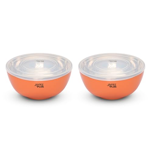Jaypee Plus Stainless Steel Mixing & Serving Bowl Set of 2 with Lid,Rustproof,Microwave Safe,1500 ml, Orange|B0CRZ74WR6