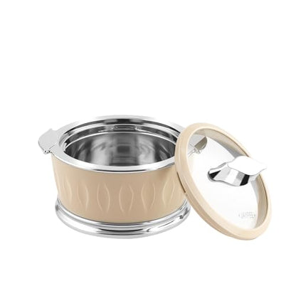 JAYPEE Dazzle Inner Stainless Steel Casserole Set of 3 with Chrome Plated Knob | Lockable Toughened Glass Lid | BPA Free Insulated Casserole Set | Food Grade | Serving Set,1000+1500+2000 ml,Beige|B0CVB7C431