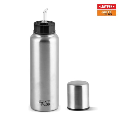 Jaypee Plus EzyPour Stainless Steel Oil Dispenser Bottle with Lid | Loose Cap Oil Bottle Spillproof Pourer & Drizzler| Food Grade Oil can for Kitchen, Silver, Set of 1 | 1000 ml|B0C6LX469X