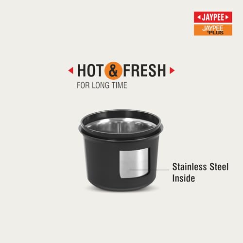 Jaypee Plus Homely 1190 ml Stainless Steel Office Lunch Box | BPA Free & Microwave Safe | 3 Spillproof Airtight Containers | Includes Spoon, Fork & Insulated Bag | Ideal for College & School (Black)|B0DDY67NFW
