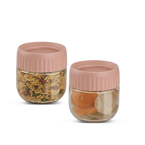 Jaypee Plus Petset Plastic Transparent Kitchen Jars & Container for Kitchen Pantry, Snacks, Masala, Pickle, Dry Fruits, Storage See through Container|Airtight Lid Stackable |750 ml,Set of 2, Pink|B0FP9JKS9N