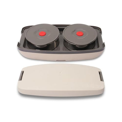 Jaypee Plus Hotpot Electric Lunch Box with 2 Removable Stainless Steel Containers 250 ml x2 with Power Cord |Air Vent on Lid |Leakproof Silicon Seal|LED Indicator |Shockproof | Beige|B0CX8X1BPX