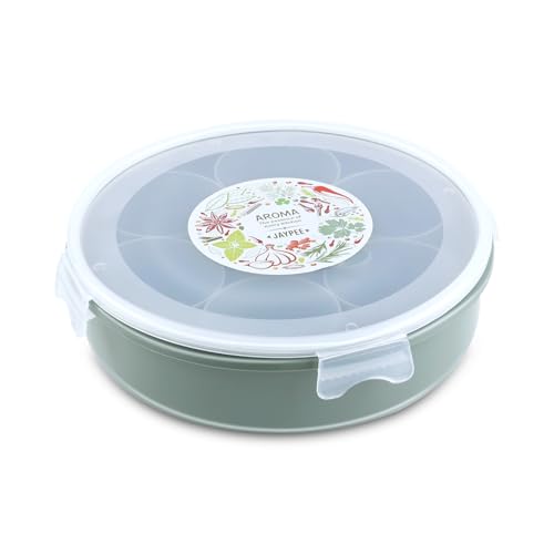 JAYPEE Aroma Spice Box with 7 plastic Container & Spoon |Masala Dani For Kitchen|Spice Organiser With See Through Lid |Masala Dabba Organizer |Lockable Lid |Food Grade, (1.6 Ltr), Green|B0F2GB19DY
