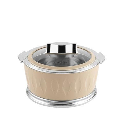 JAYPEE Dazzle Inner Stainless Steel Casserole Set of 3 with Chrome Plated Knob | Lockable Toughened Glass Lid | BPA Free Insulated Casserole Set | Food Grade | Serving Set,1000+1500+2000 ml,Beige|B0CVB7C431