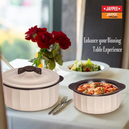 JAYPEE Micro Smart Inner Stainless Steel Serving Casserole Set of 3 (1000,1500,2000 ml) with Stylish Design |Microwave Safe |Lockable Lid |Hot Pot |BPA free, Swiss Coffee|B0F4DQZM4Z