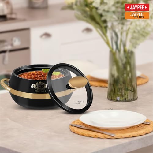 JAYPEE Vintage Inner Stainless Steel Casserole Set of 3 with Lockable Lid |1000+1500+2000 ml |BPA Free Insulated Casserole Set |Food Grade Serving Set |Ideal for Chapati,Warm & Fresh Food,Black|B09QST6FTX