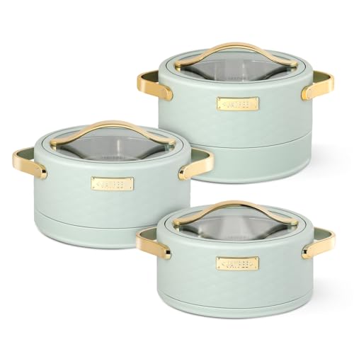 JAYPEE Luxura Klass Set Inner Steel Serving Painted Casserole Set Of 3 Toughened Glass Lid Advanced PU Insulated 100% Food Grade Lockable Hot Box Easy To Keep Roti,Pulao & More|1500,2000,2500 Ml,Green|B0DJ34J5Z5