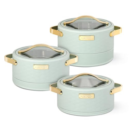 JAYPEE Luxura Klass Set Inner Steel Serving Painted Casserole Set Of 3 Toughened Glass Lid Advanced PU Insulated 100% Food Grade Lockable Hot Box Easy To Keep Roti,Pulao & More|1500,2000,2500 Ml,Green|B0DJ34J5Z5