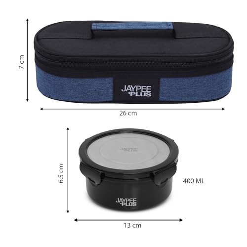 Jaypee Plus Microplus 400 ml Each Stainless Steel Office Lunch Box | BPA Free, Microwave Safe & Spillproof Airtight 2 Containers | Including Insulated Bag | Ideal for College & School (Black)|B0DC4GDX6F