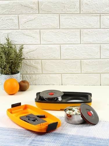 Jaypee Plus Hotpot Electric Lunch Box with 2 Removable Stainless Steel Containers 250 ml x2 with Power Cord |Air Vent on Lid |Leakproof Silicon Seal|LED Indicator |Shockproof | Beige|B0CX8X1BPX