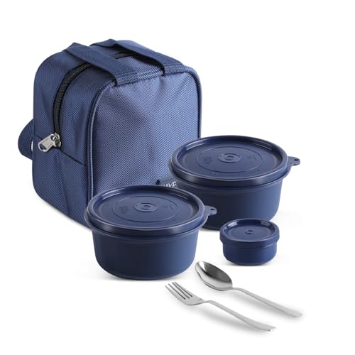 Jaypee Plus Homely 1190 ml Stainless Steel Office Lunch Box | BPA Free & Microwave Safe | 3 Spillproof Airtight Containers | Includes Spoon, Fork & Insulated Bag | Ideal for College & School (Black)|B0DDY67NFW