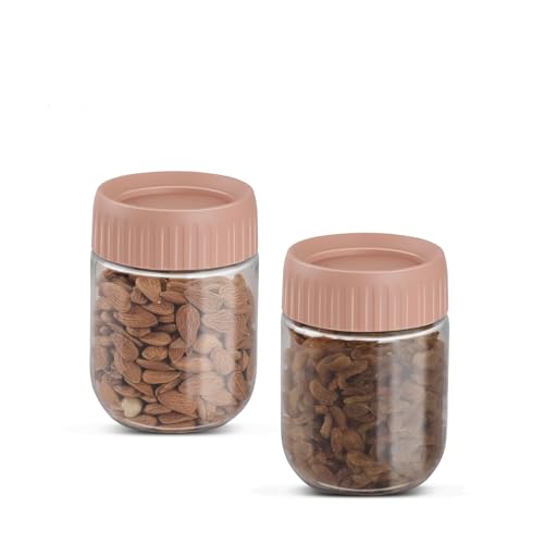 Jaypee Plus Petset Plastic Transparent Kitchen Jars & Container for Kitchen Pantry, Snacks, Masala, Pickle, Dry Fruits, Storage See through Container|Airtight Lid Stackable |750 ml,Set of 2, Pink|B0FP9JKS9N
