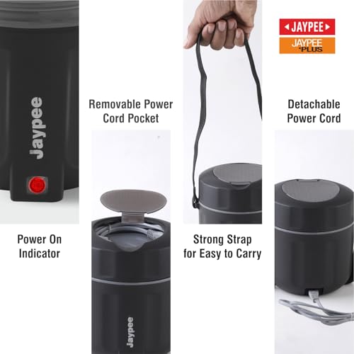 JAYPEE Power Pack Auto Cut Off Electric Lunch Box with 2 Stainless Steel containers 275X2 ml Lunch Box for Office, Travel Easy to Carry Handle Convenience case for Power Cord Food Grade,Black|B0G1N4DQV7