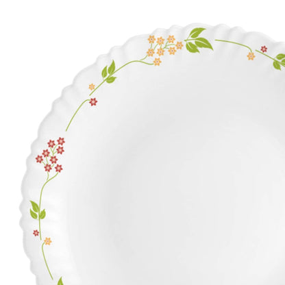 Cello Opalware Dazzle Series Secret Garden Dinner Set 35 Pieces Serving for 6 | Bone Ash-Free | Lightweight, Elegant White Plates & Bowls Set | Opal Glass Crockery Set for Daily Use Dinning & Gifting