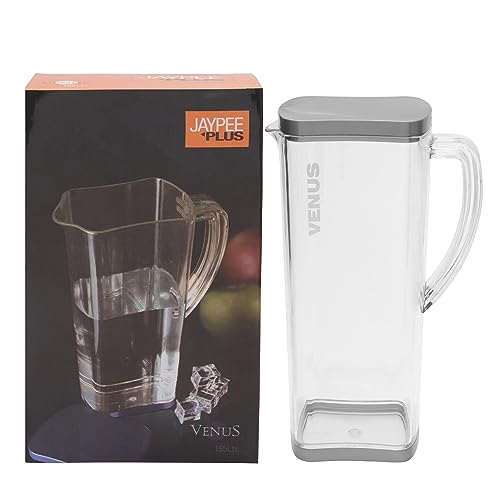 Jaypee Plus Venus Unbreakable Water Jug 1.65 Litre Easy Pour Spout & Strong Handle |Wide Mouth BPA Free Food Grade Transparent Multipurpose Jug for Milk, Juice, Beverage, Lassi, Cocktail, Black|B07H32Z1MR