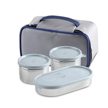 Jaypee Plus Basix Lunch Box for Office 1300 ml 3 Containers (1-450 ml, 2-400 ml) Air Tight Leakproof Stainless Steel Container with Bag | BPA Free | Easy to wash | Ideal for College & School, Blue|B0FSL7SYQD